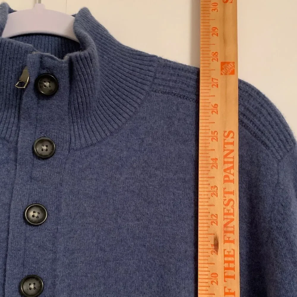 Banana Republic Men's Wool Blue Sweater with 3/4 Zip and Button Collar Size XL